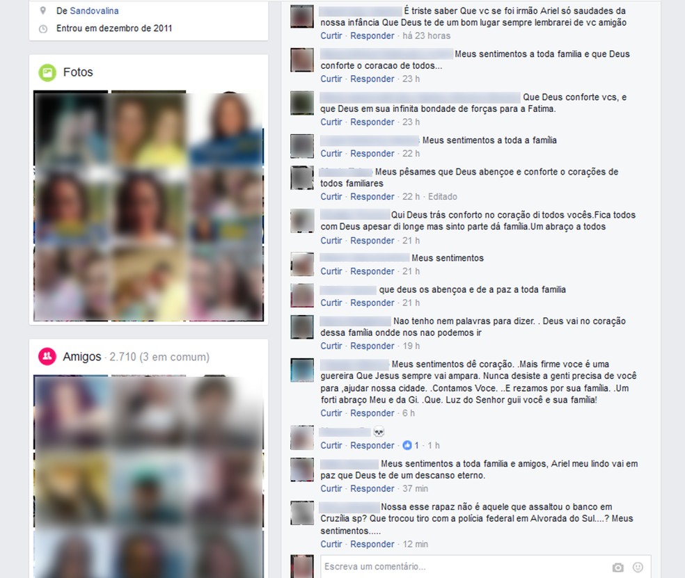 Comentários na postagem da prefeita desejam conforto à família (Foto: Reprodução/Facebook)