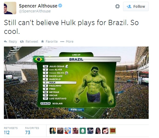 Moço, acho que você confundiu com o Hulk errado... (Foto: Reprodução/Twitter)
