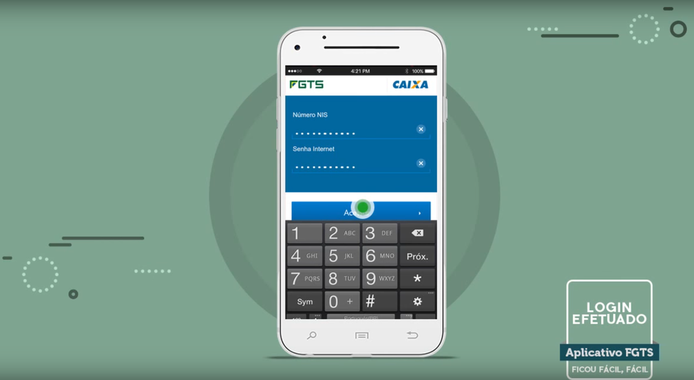 Cadastro feito e login no aplicativo FGTS (Foto: Reprodução/Caixa)