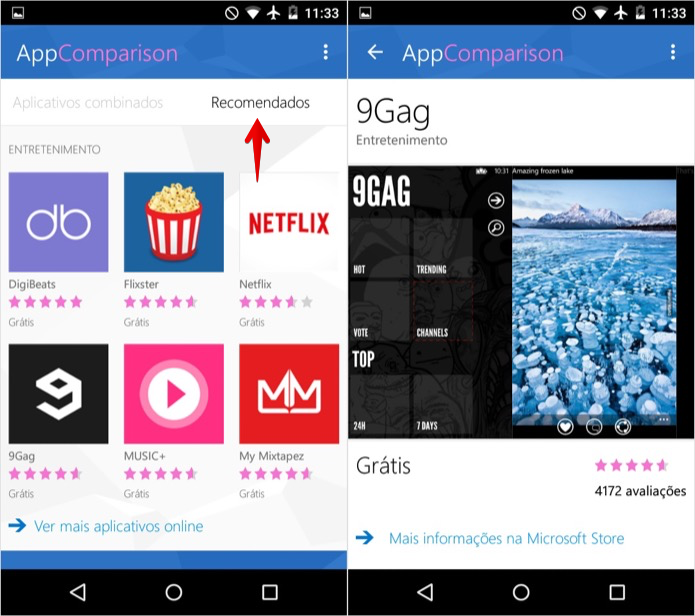 Verificando recomendações de apps para Windows Phone (Foto: Reprodução/Helito Bijora)