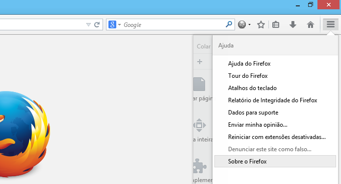 Acesse Sobre o Firefox para atualizar o navegador da Mozilla (Foto: Reprodução/Helito Bijora)