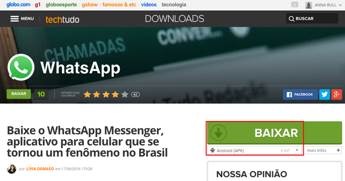 Baixar a APK do WhatsApp no Android (Foto: Reprodução/Anna Kellen Bull) Baixar a APK do WhatsApp no Android (Foto: Reprodução/Anna Kellen Bull)