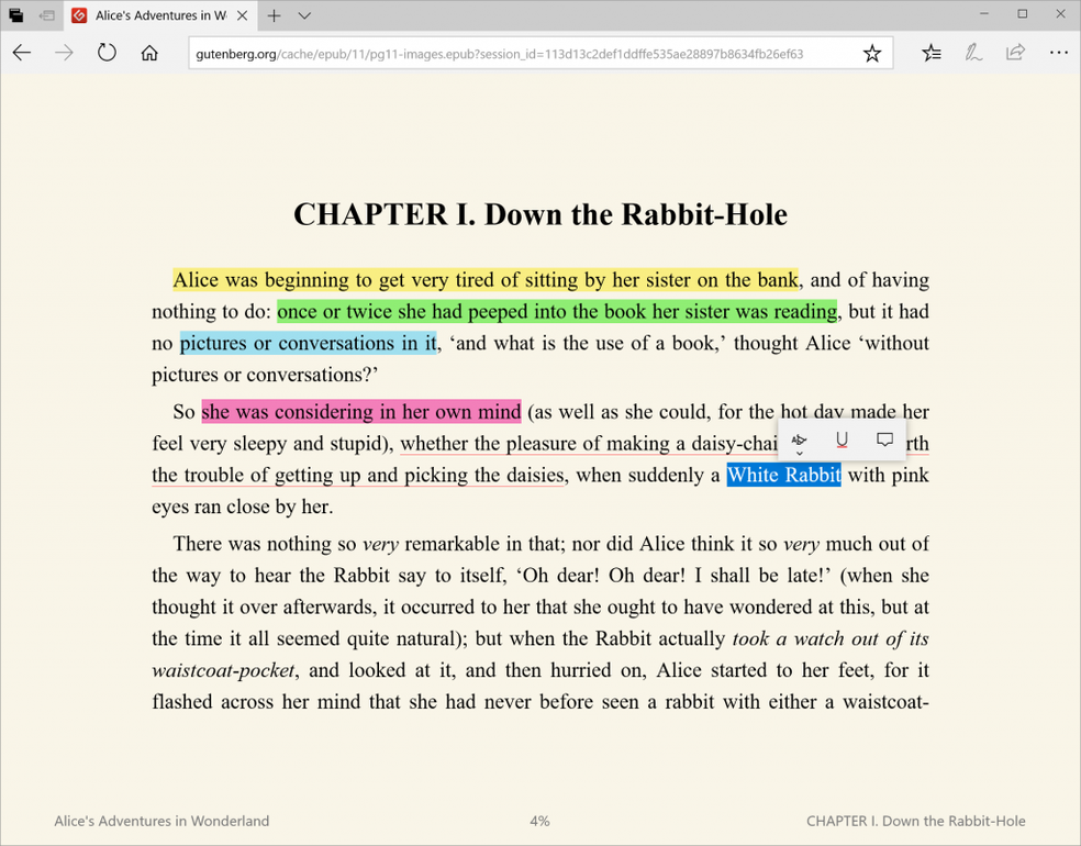 Microsoft Edge faz marcações e anotação em arquivos ePub (Foto: Divulgação/Microsoft )