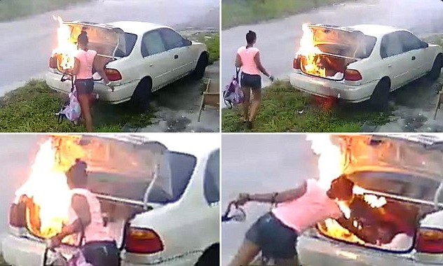 Carmen ateia fogo em carro
