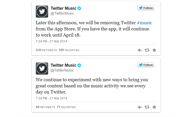 No dia de seu aniversário de oito anos, Twitter anunciou o fim do Twitter Music (Foto: Reprodução/Twitter) No dia de seu aniversário de oito anos, Twitter anunciou o fim do Twitter Music (Foto: Reprodução/Twitter)