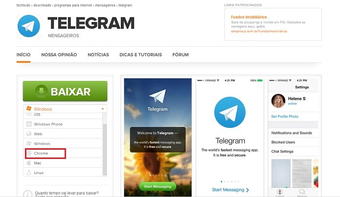 Faça o download do Telegram para Chrome (Reprodução/Taysa Coelho)
