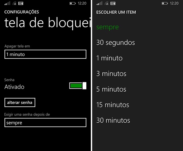 Windows Phone pode deixar de exigir senha por tempo mínimo, caso o usuário deseje (Foto: Reprodução/Elson de Souza)
