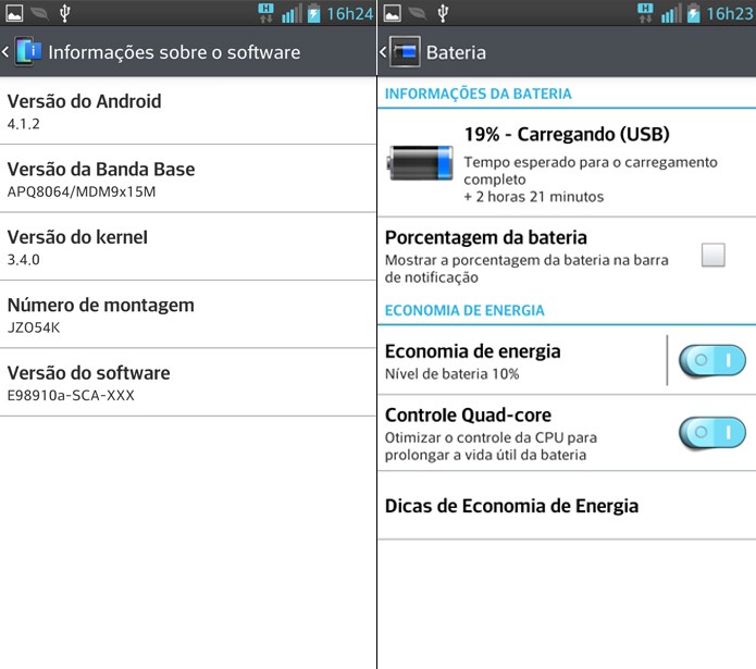 Versão do Android e ferramentas de bateria do G Pro (Foto: Reprodução / Fabrício Vitorino) Versão do Android e ferramentas de bateria do G Pro (Foto: Reprodução / Fabrício Vitorino)