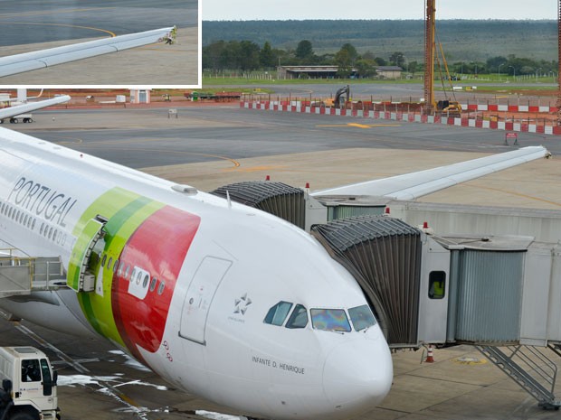 Aeronave ficou com a ponta da asa esquerda danificada (Foto: Elza Fiúza/Agência Brasil)