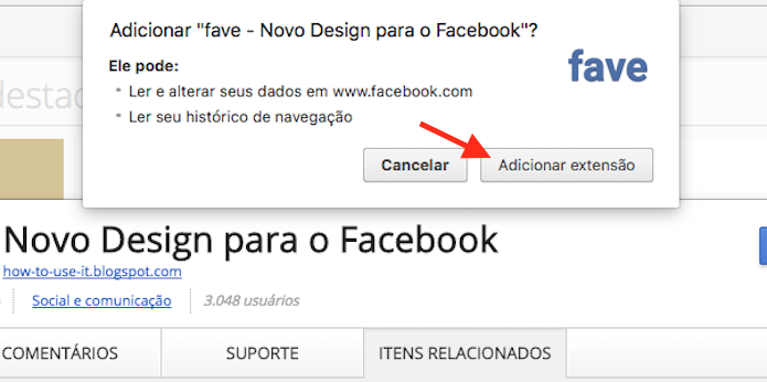 Opção para instalar a extensão Fave que duplica o feed do Facebook no Google Chrome (Foto: Reprodução/Marvin Costa)