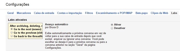 Avanço automático faz Gmail pular para próxima mensagem (Foto: Reprodução/Raquel Freire)