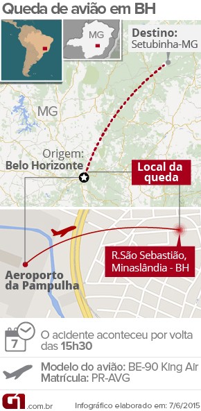 Mapa queda de avião em Belo Horizonte (Foto: G1)