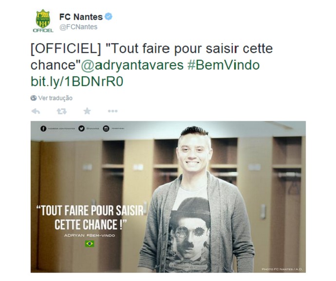 Adryan Nantes anúncio (Foto: Reprodução/Twitter)