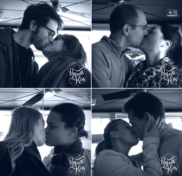 Imagens mostram clientes do bistrô Metro St James se beijando para pagar o café, na promoção "Pay with a kiss" (pague com um beijo) (Foto: Divulgação/Metro St James)