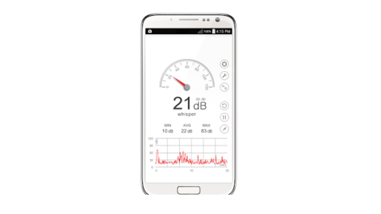 Smartphone usando app medidor de nível de ruido 