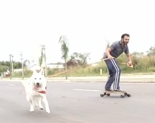 O adestrador Maurício passeia com a cadela Mel para baixar sua energia (Foto: Reprodução Rio Sul Revista)