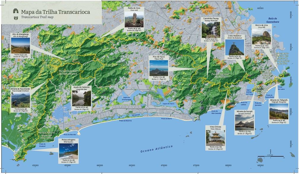 Mapa da Trilha Transcarioca, que atravessará o Rio de Janeiro (Foto: Divulgação/Trilha Transcarioca)