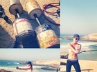 Letícia Wiermann exibe barriga sequinha em treino à beira-mar