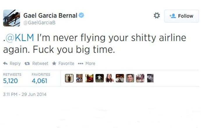 Gael García Bernal reclama da KLM