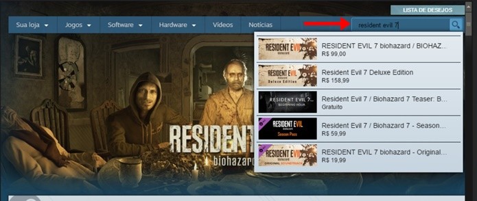 Pesquisa no Steam exibe diferentes versões de Resident Evil 7 (Foto: Reprodução/Felipe Demartini)
