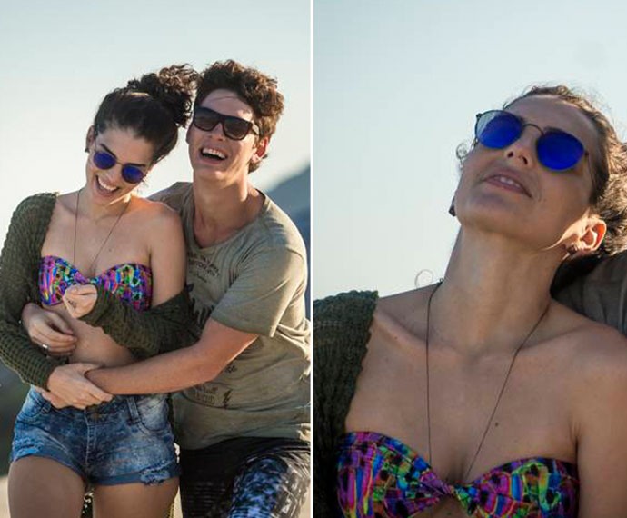 Ciça usou óculos redondos para curtir praia com o namorado (Foto: João Cotta/TV Globo)