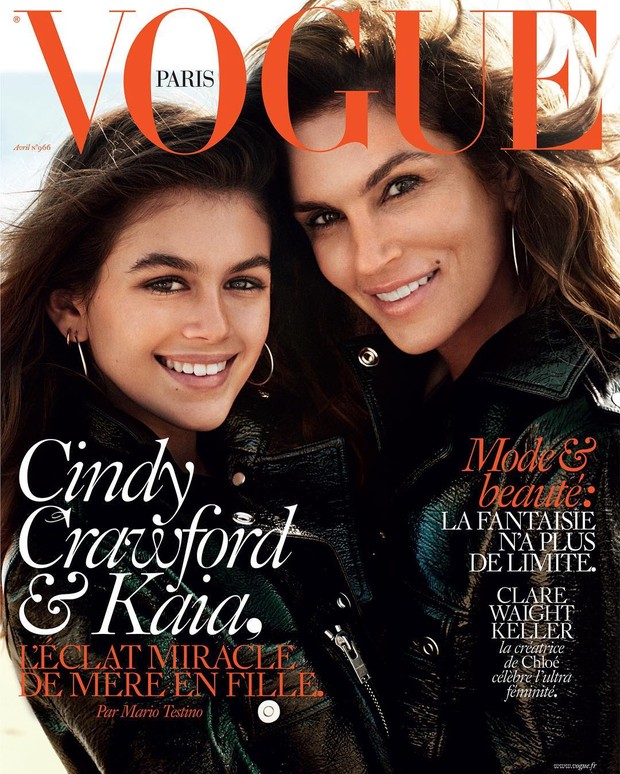 Kaia Gerber e Cindy Crawford na capa da edição de março da Vogue Paris (Foto: Reprodução / Vogue Paris)