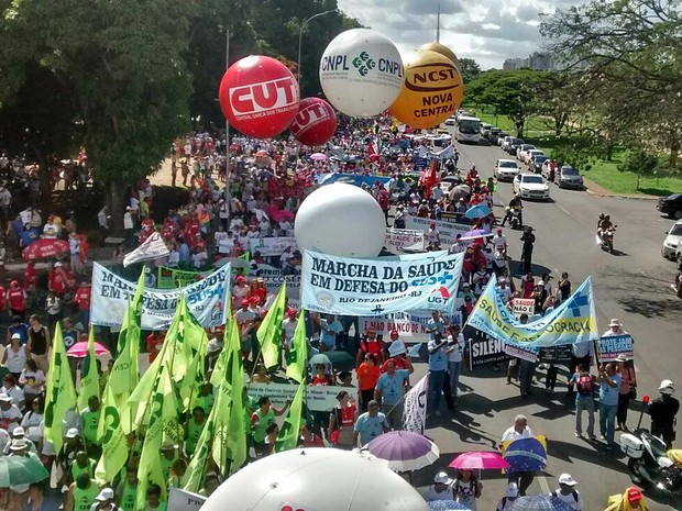 Militantes protestam em defesa do SUS em Brasília (Foto: Jéssica Simabuku/G1)