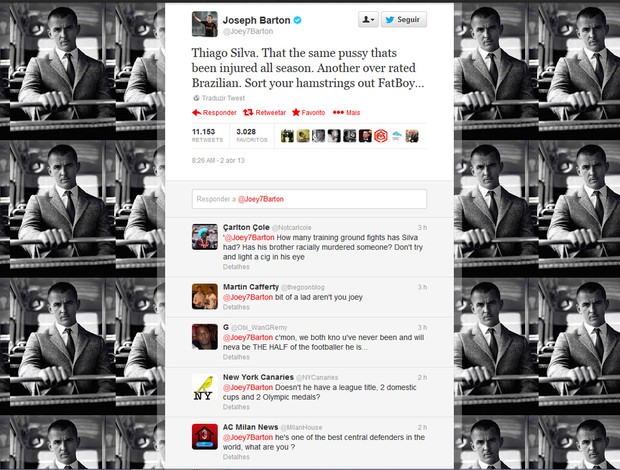 Reprodução twitter joey Barton thiago silva (Foto: Reprodução / Twitter)
