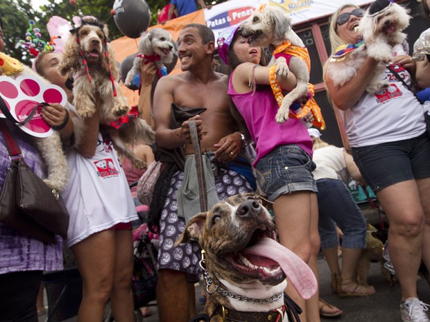 'Blocão' reuniu donos e cães fantasiados nas ruas de Copacabana (Foto: Silvia Izquierdo/AP)