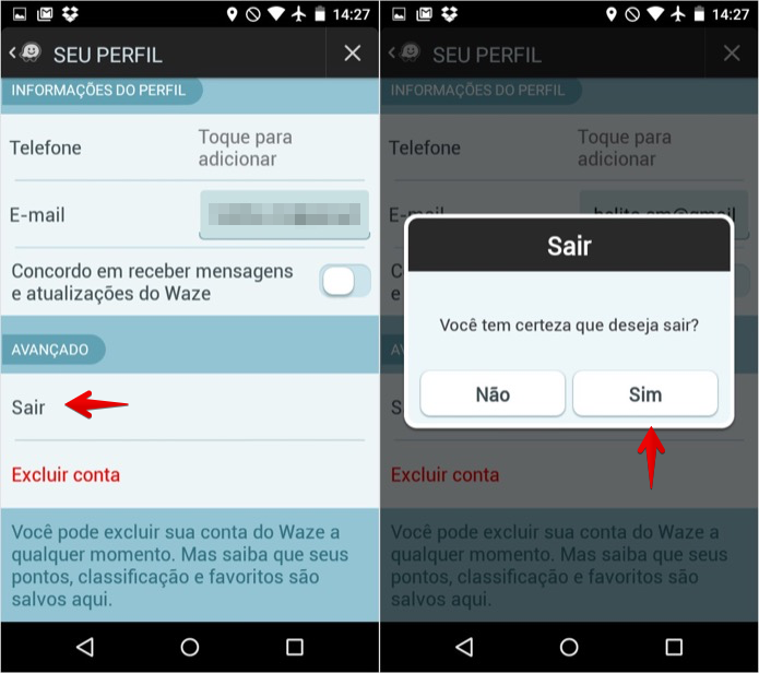 Desconectando a sua conta do Waze (Foto: Reprodução/Helito Bijora)