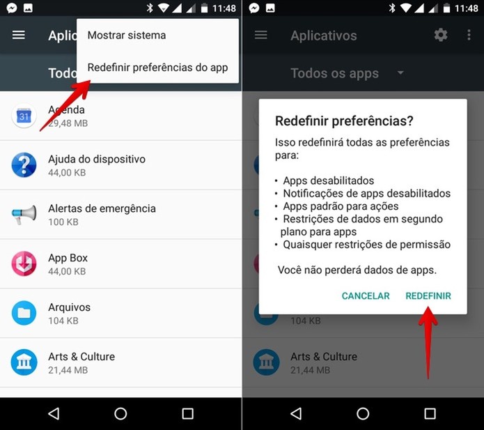 Redefinindo padrão de todos os apps (Foto: Reprodução/Helito Bijora) Redefinindo padrão de todos os apps (Foto: Reprodução/Helito Bijora)