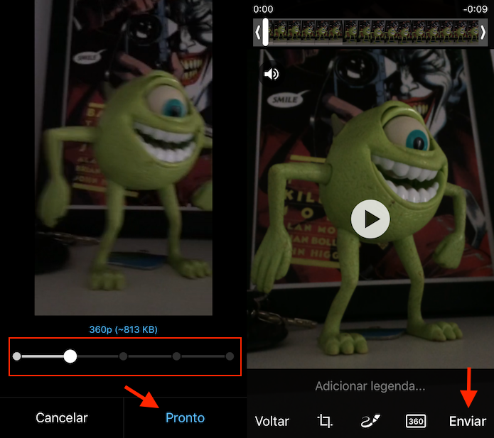 Opção para alterar a resolução de um vídeo no Telegram (Foto: Reprodução/Marvin Costa)