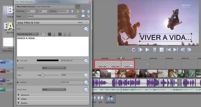 Configuração de legenda no Sony Vegas (Foto: Reprodução/Marcela Vaz)