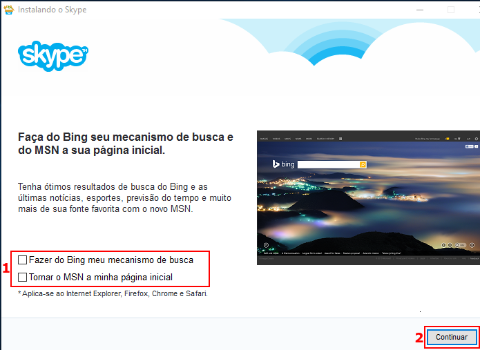 Desativando/ativando as opções do Bing no instalador (Foto: Reprodução/Edivaldo Brito)