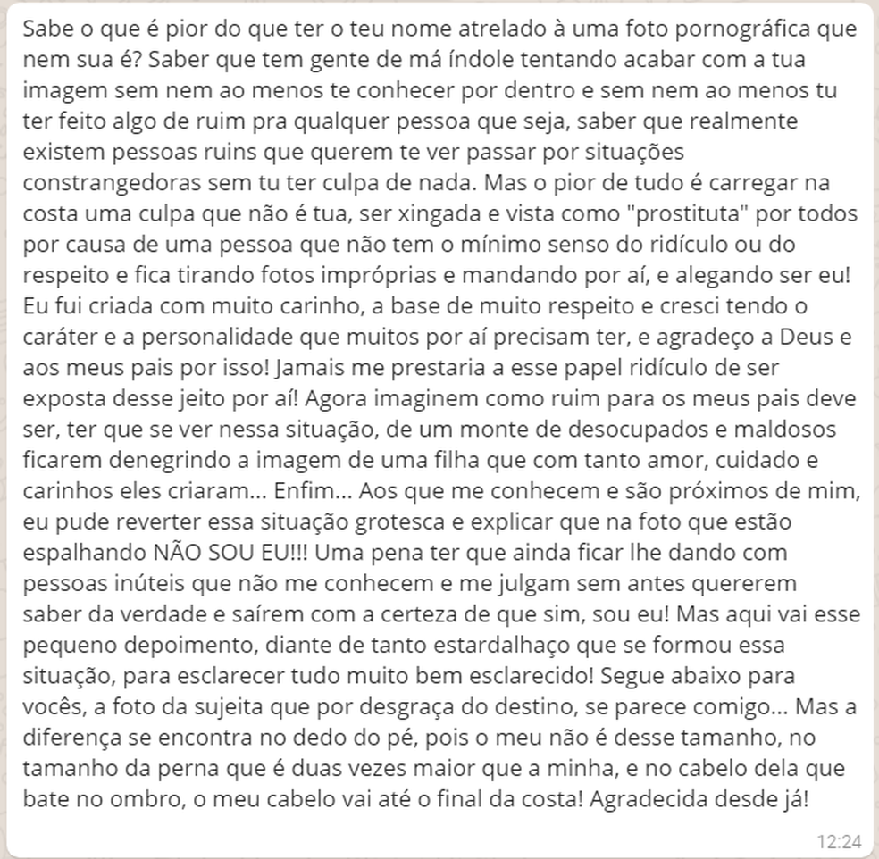 Texto publicado por Sarah no Facebook (Foto: Reprodução/ Facebook)