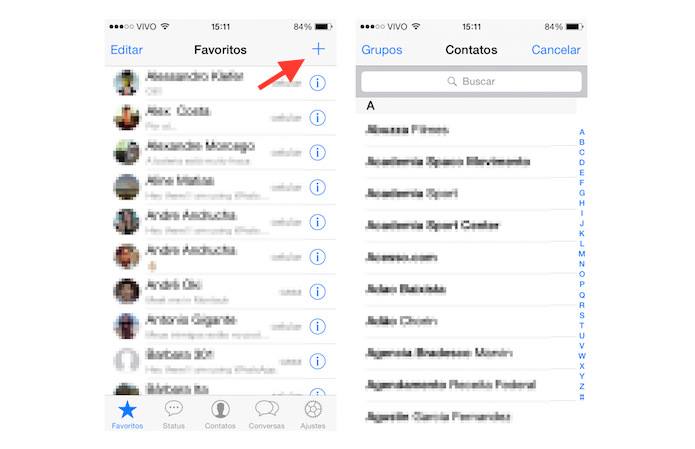 Buscando contatos para inserir na lista de favoritos do WhatsApp (Foto: Reprodução/Marvin Costa)
