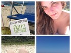 De biquíni, Cristiana Oliveira posa na praia e diz: 'Vem chegando o verão'