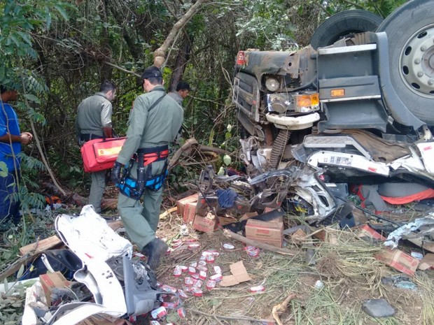 Acidente mata dois caminhoneiros e fere passageiro na BR-153, em Goiás (Foto: Divulgação/Corpo de Bombeiros)