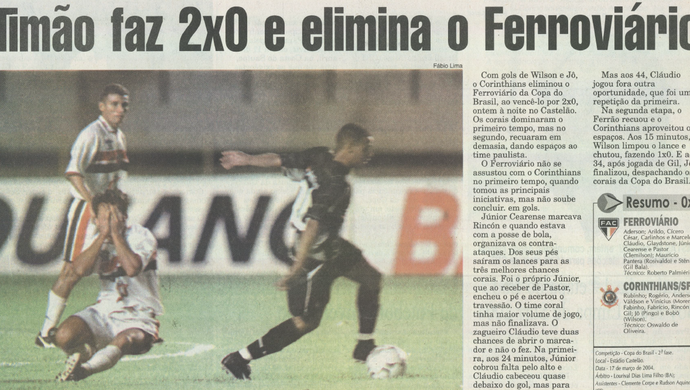 Fac-símile Ferroviário x Corinthians Copa do Brasil 2004 (Foto: Reprodução/Diário do Nordeste)