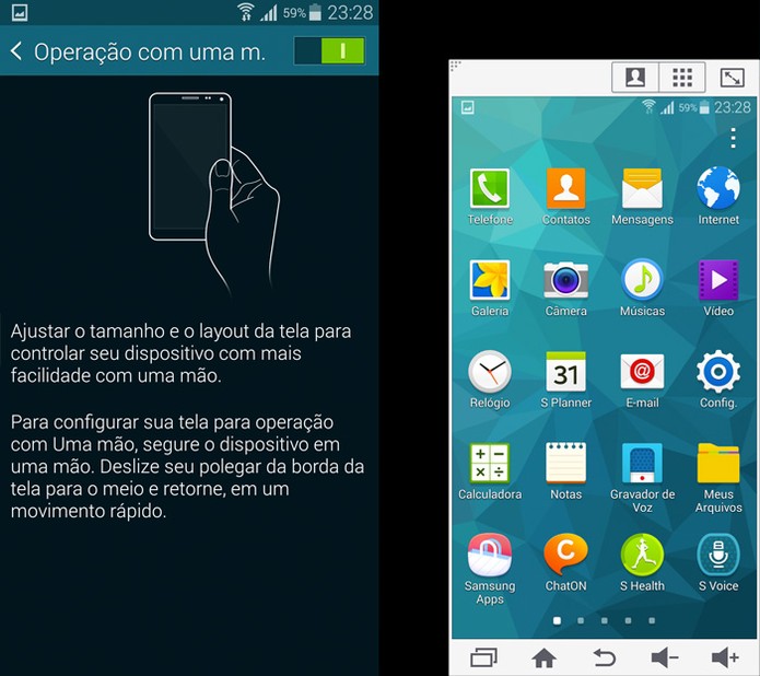 Modo para usar o Galaxy S5 com uma só mão (Foto: Reprodução) Modo para usar o Galaxy S5 com uma só mão (Foto: Reprodução)