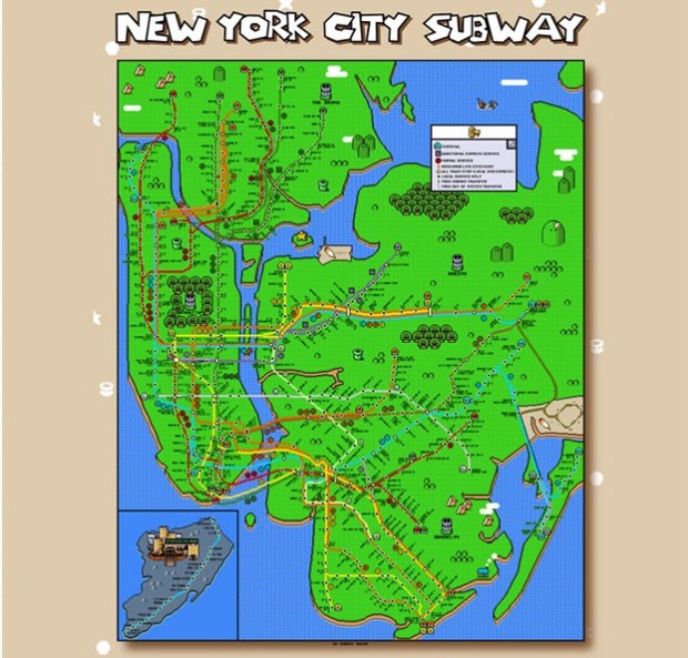 Mapa do metrô de Nova York criado por designer foi inspirado no game 'Super Mario Bros.' (Foto: Divulgação/Ript Appareld)