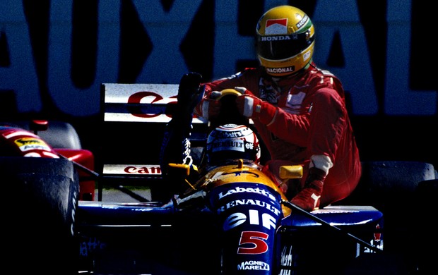 Ayrton senna mclaren nigel Mansell Williams, em Silverstone 1991 (Foto: Agência Getty Images)