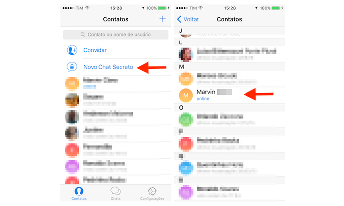 Iniciando um chat secreto no Telegram para iPhone (Foto: Reprodução/Marvin Costa) (Foto: Iniciando um chat secreto no Telegram para iPhone (Foto: Reprodução/Marvin Costa)) Iniciando um chat secreto no Telegram para iPhone (Foto: Reprodução/Marvin Costa) (Foto: Iniciando um chat secreto no Telegram para iPhone (Foto: Reprodução/Marvin Costa))