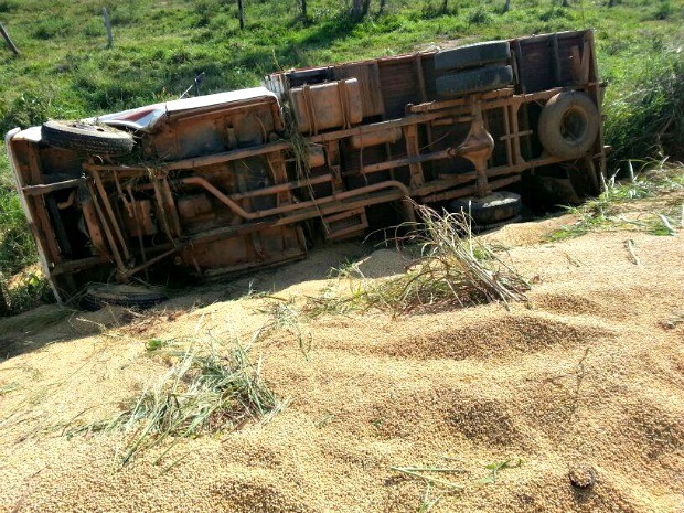 Caminhão atingido tombou para fora da pista (Foto: Fábio Jara/Arquivo Pessoal)