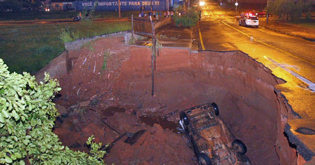 G1 Carro Cai Em Cratera Aberta Pela Chuva No Interior De SP