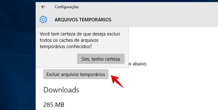 Apagando arquivos temporários no Windows 10 (Foto: Reprodução/Helito Bijora) 