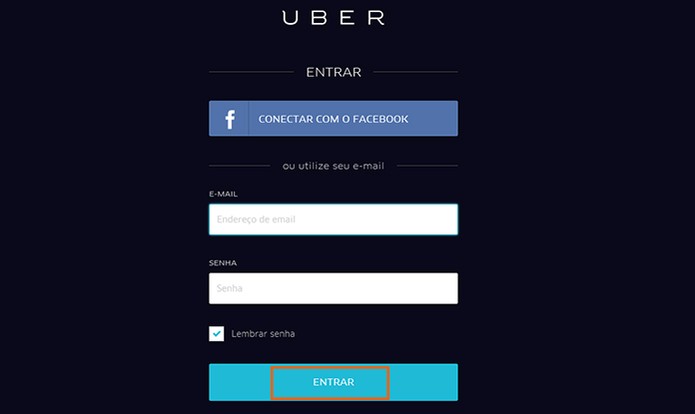 Acesse o Uber e faça o login na conta de usuário com senha (Foto: Reprodução/Barbara Mannara)
