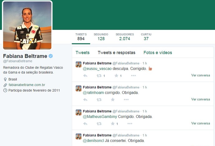 Fabiana Beltrame Vasco Twitter (Foto: Reprodução/ Twitter)