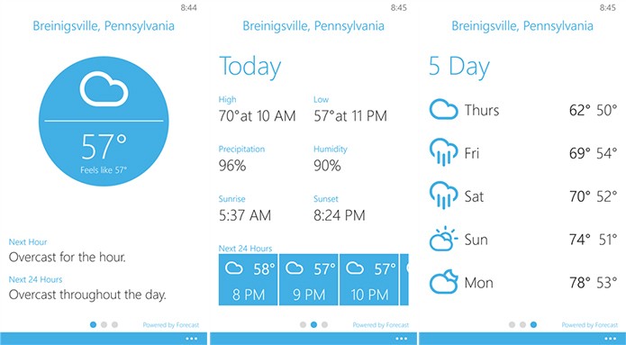 Blue Skies é um aplicativo de previsão do tempo para Windows Phone com diversos dados (Foto: Divulgação/Windows Phone Store)
