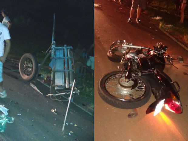 Acidente entre moto e carroça deixou cinco pessoas feridas, entre Paranavaí e Nova Aliança do Ivaí (Foto: Frank Ramos/RPC TV)
